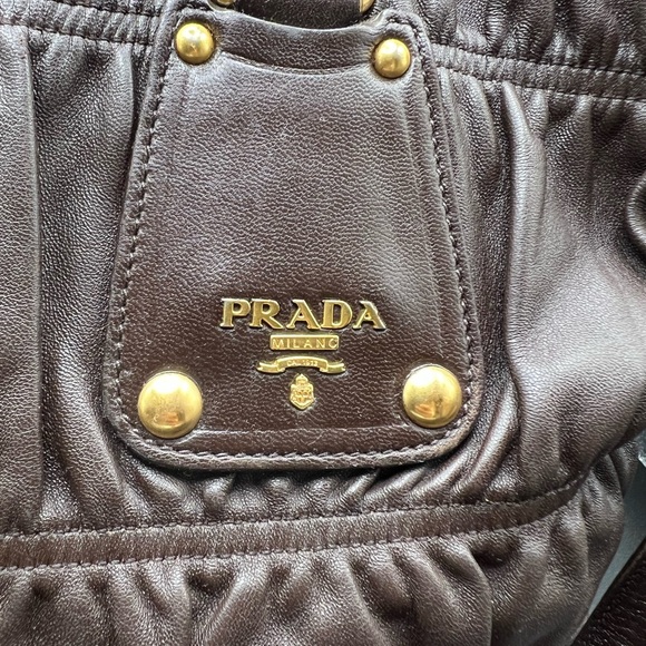 Prada Dark Brown Leather Nappa Gaufre Tote Handbag - Picture 4 of 12